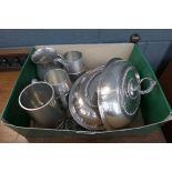 Quantity of white metalware to include tureens and tankards