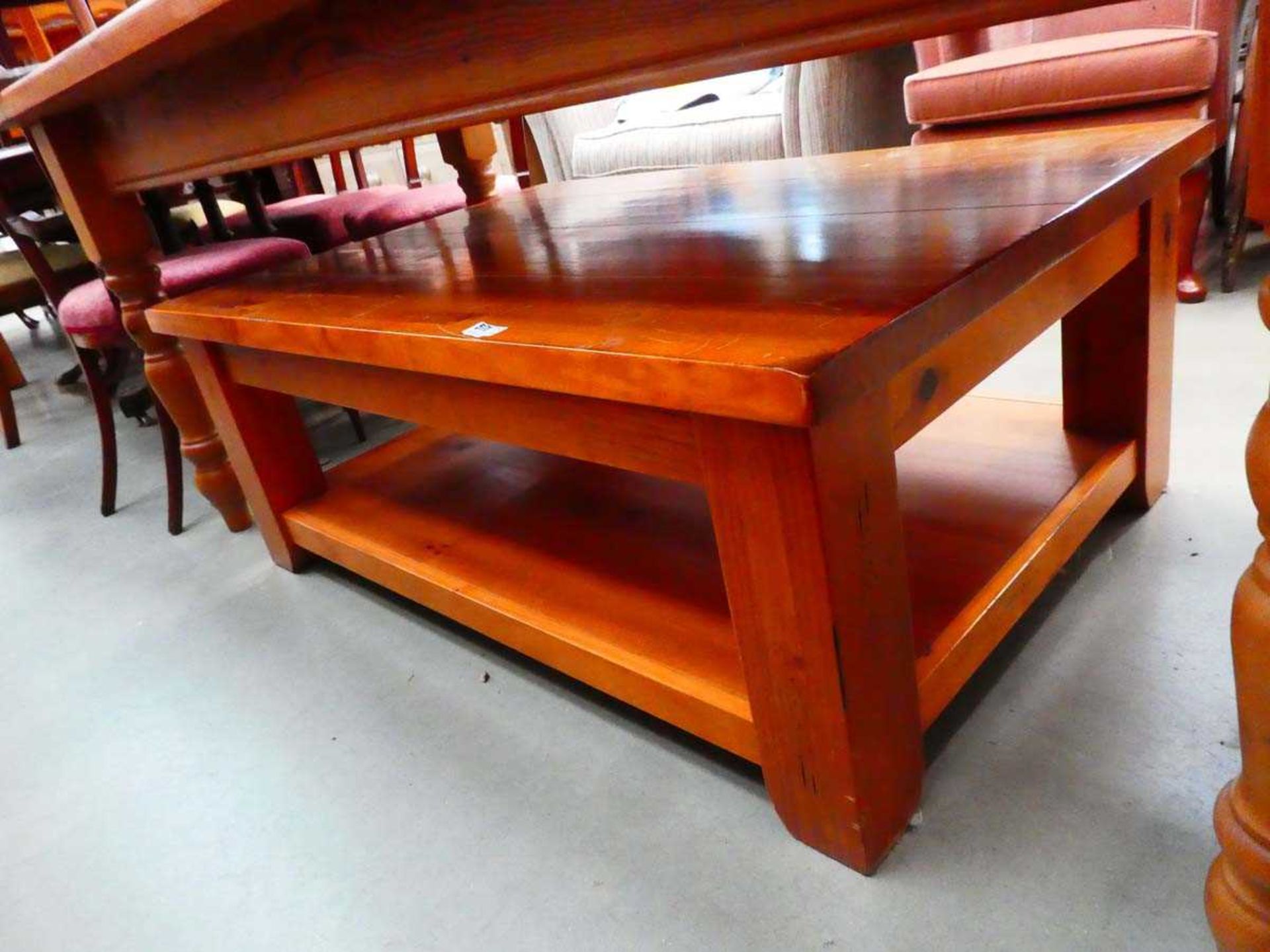 Large pine coffee table with single shelf under