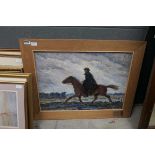 Pine framed oil on canvas, man on horse