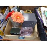 Box of assorted items inc. vases, glass paperweights, etc.