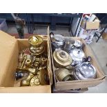 3 boxes of metalware to include candlesticks, teapots,jugs, milk jugs and canteen of cutlery box
