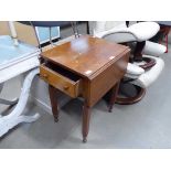 Small drop leaf occasional table with single drawer and tapered supports