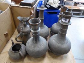 Quantity of Eastern metalworked vases, coffee pots, teapots etc.