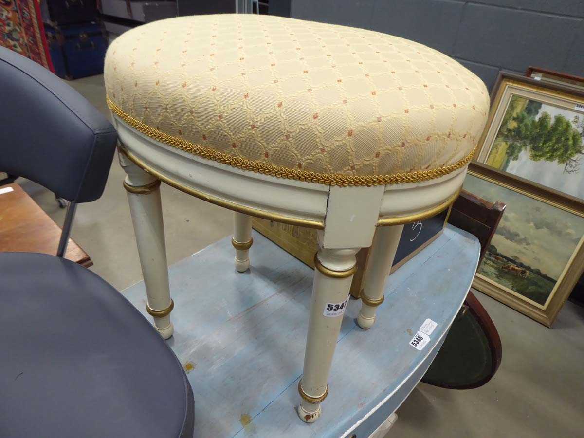 Cream painted stool with gold and beige fabric