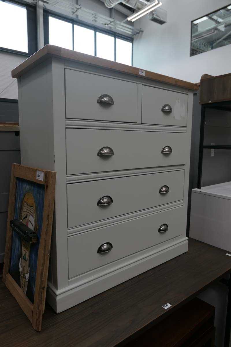 White 2 drawer over 3 drawer chest with oak top