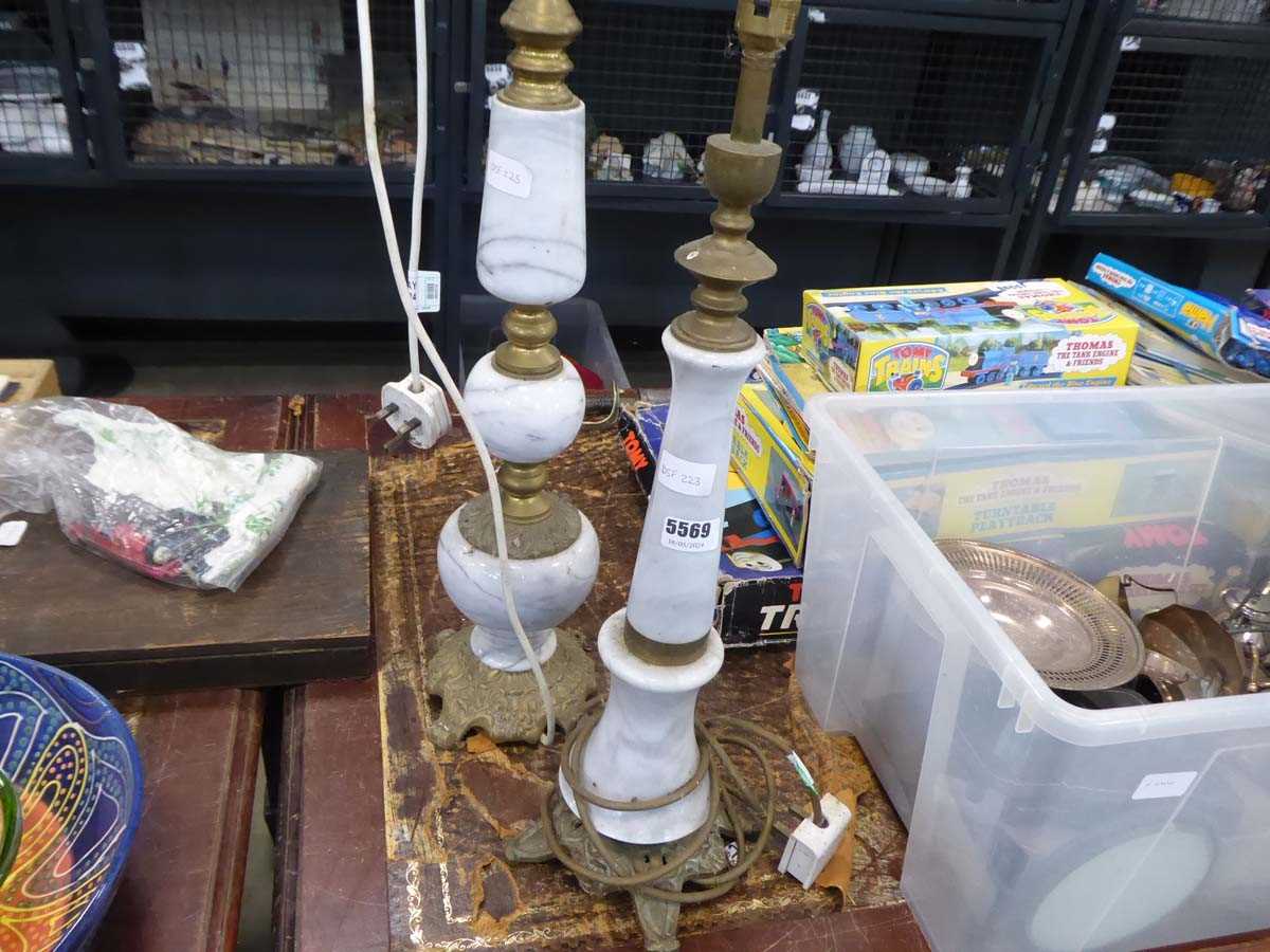 2 marble and metalware table lamps