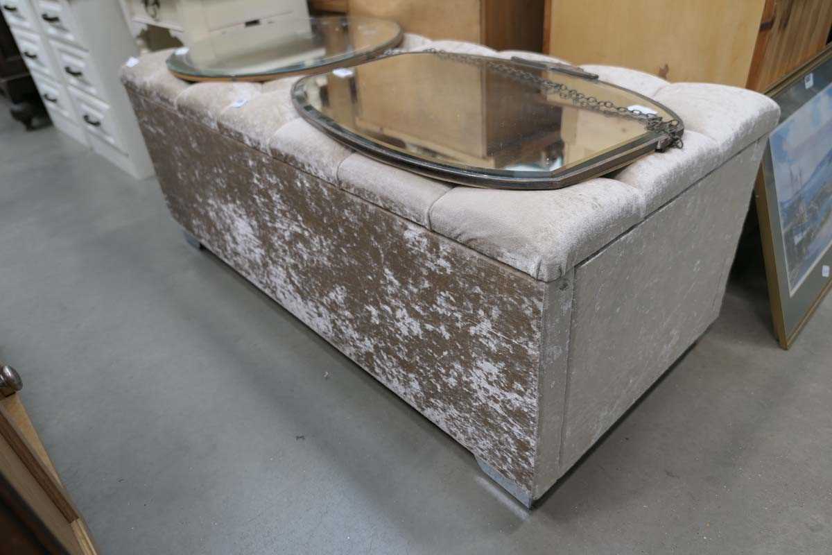 Faux suede ottoman with diamond buttons