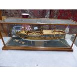 Oak cased display cabinet with galleon model