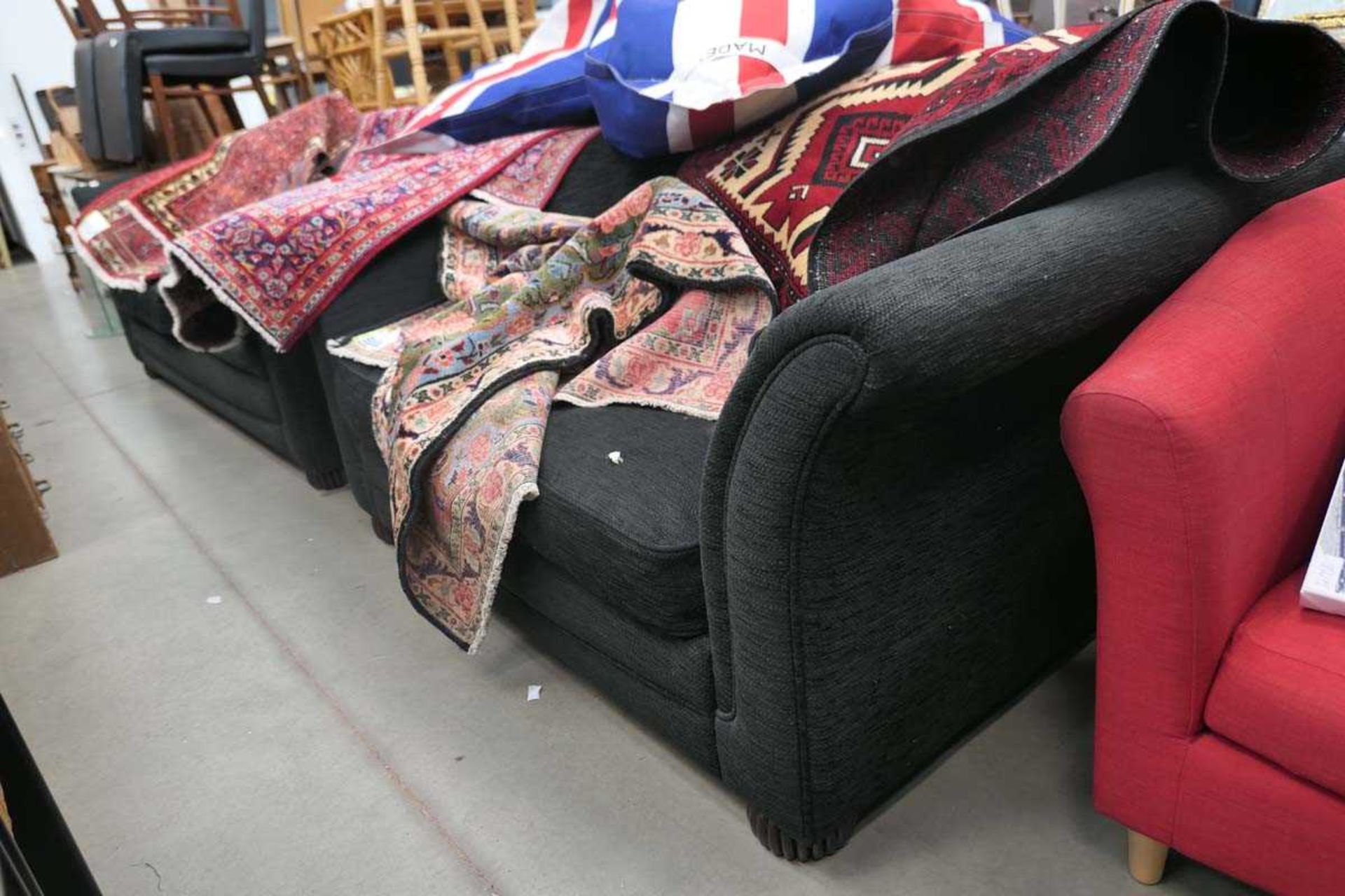 Black 3-seater sofa, together with a matching 2-seater with scatter cushions - Image 3 of 3