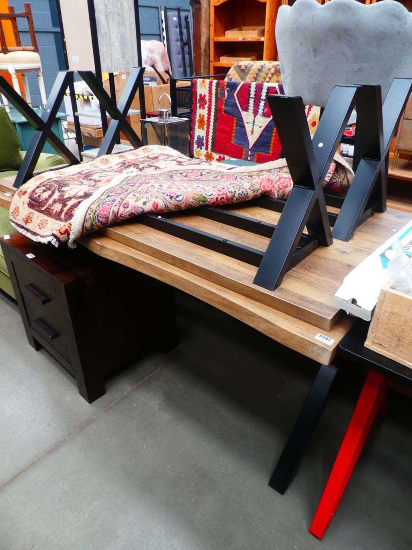 Plank effect refectory table and pair of matching benches - Image 2 of 2