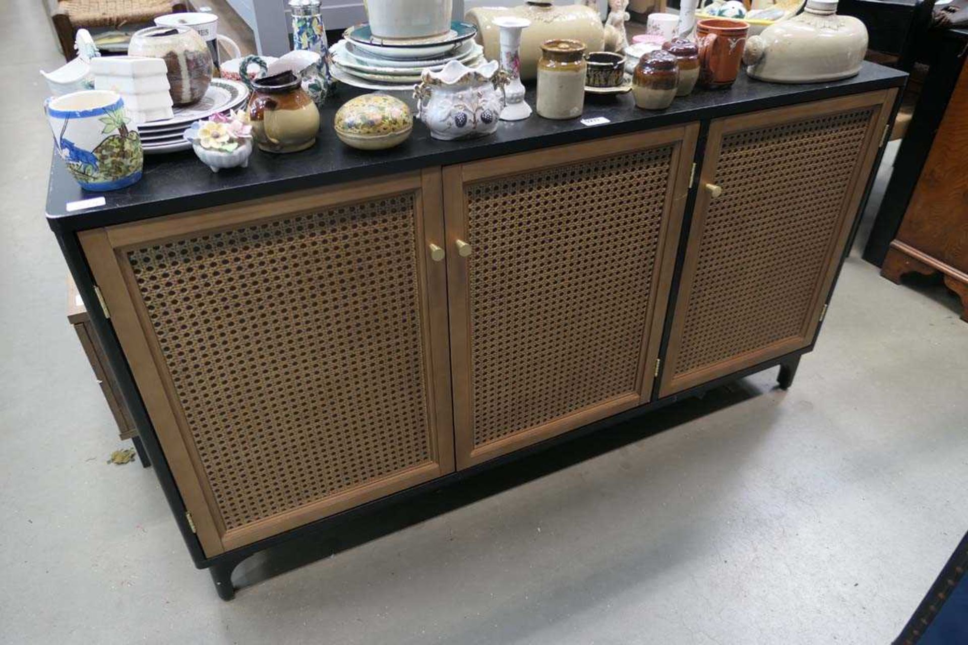 Black painted sideboard with 3 Bergere doors