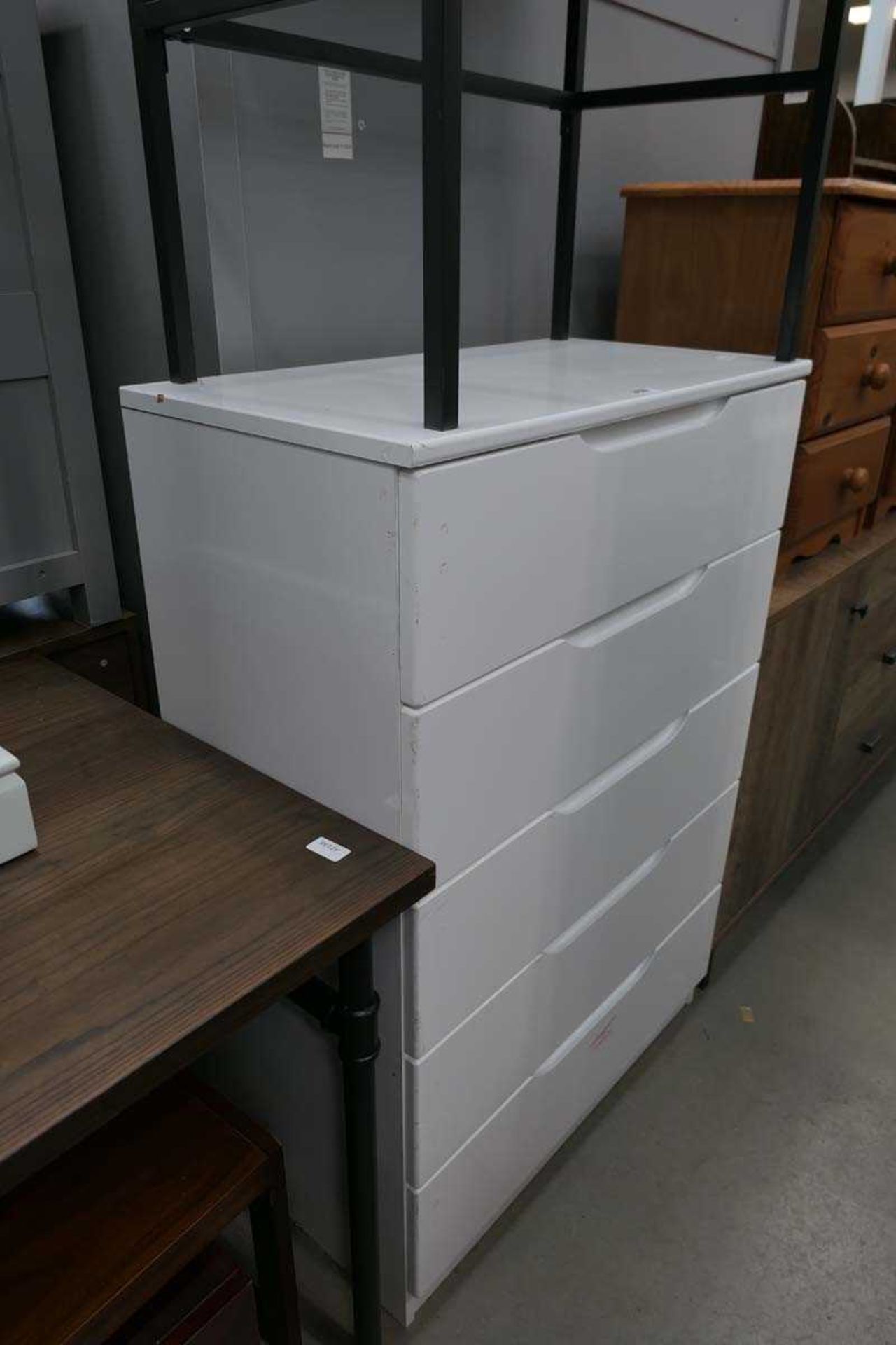 5 drawer white satin finish chest