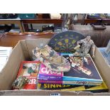 Single box of toys to include table tennis, Action Man and dartboard
