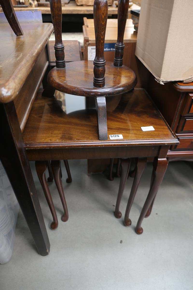 Nest of 3 dark wood tables with glass inserts
