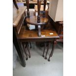 Nest of 3 dark wood tables with glass inserts