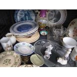 Cage of assorted china to include collectable plates, trinket pots, moulded glass trays