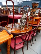 Victorian walnut loo table, together with 6 matching chairs