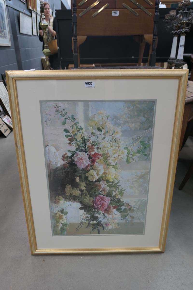 Framed and glazed picture of flowers