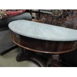 Marble topped demi lune table on ball and claw feet