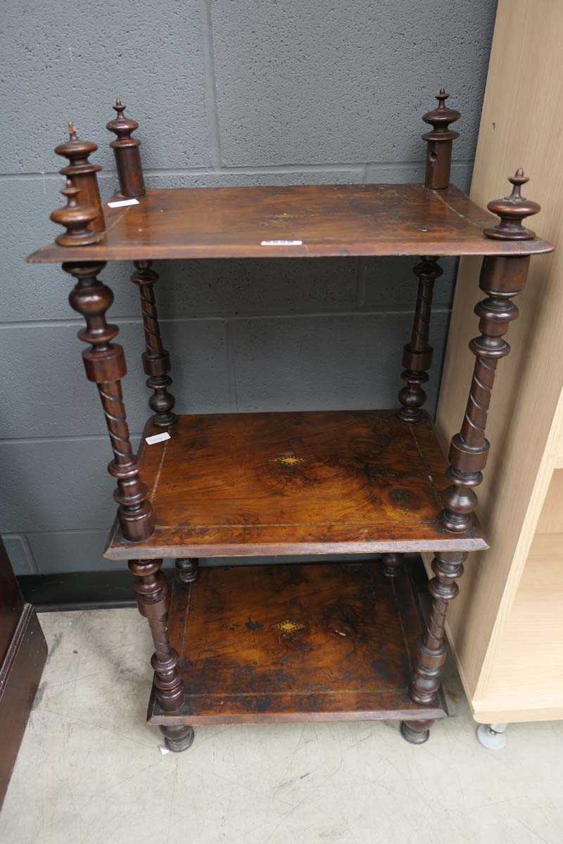 Inlaid walnut 3 shelf unit