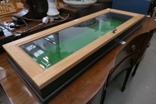 Glazed display case with oak surround Width: 41.5"Depth: 15"Height: 4.5" (These are approximate