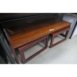 Dark wood coffee table with 2 slide out tables beneath