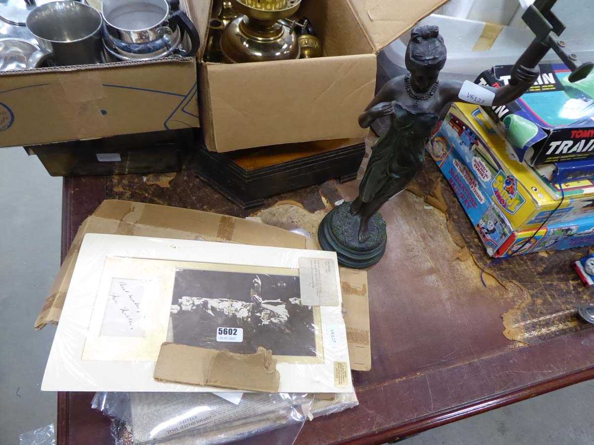 Spelter type figure and qty of Maxmiller commemorative items