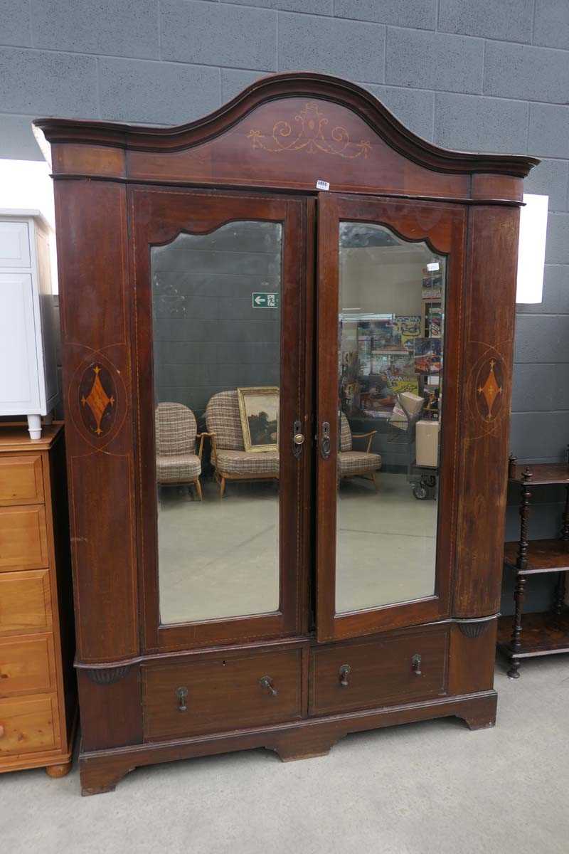 Double door mirrored wardrobe with dome top and 2 drawers under