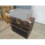 Vintage metal deed box, military uniform trunk and twin index filer