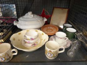 2 cages of mixed china to include Old Country Rose, large white terrine etc