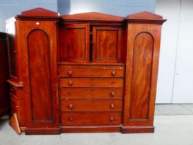 Victorian mahogany compactum comprising of 2 wardrobes and 6 drawer chest of drawers with shelving