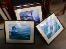 7 framed and glazed prints of steam trains