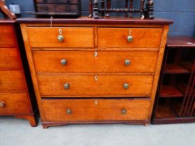 2 over 3 oak chest of drawers Approx. dimensions: depth 21", width 45", height: 42", Split down both