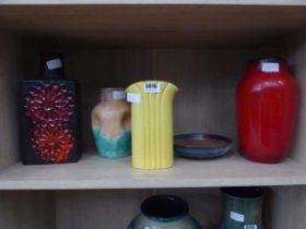 5 x studio pottery examples to include vases and a dish