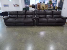 Pair of leather effect 3 seater reclining sofas