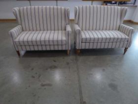 Pair of 2 seater sofas in stiped fabric