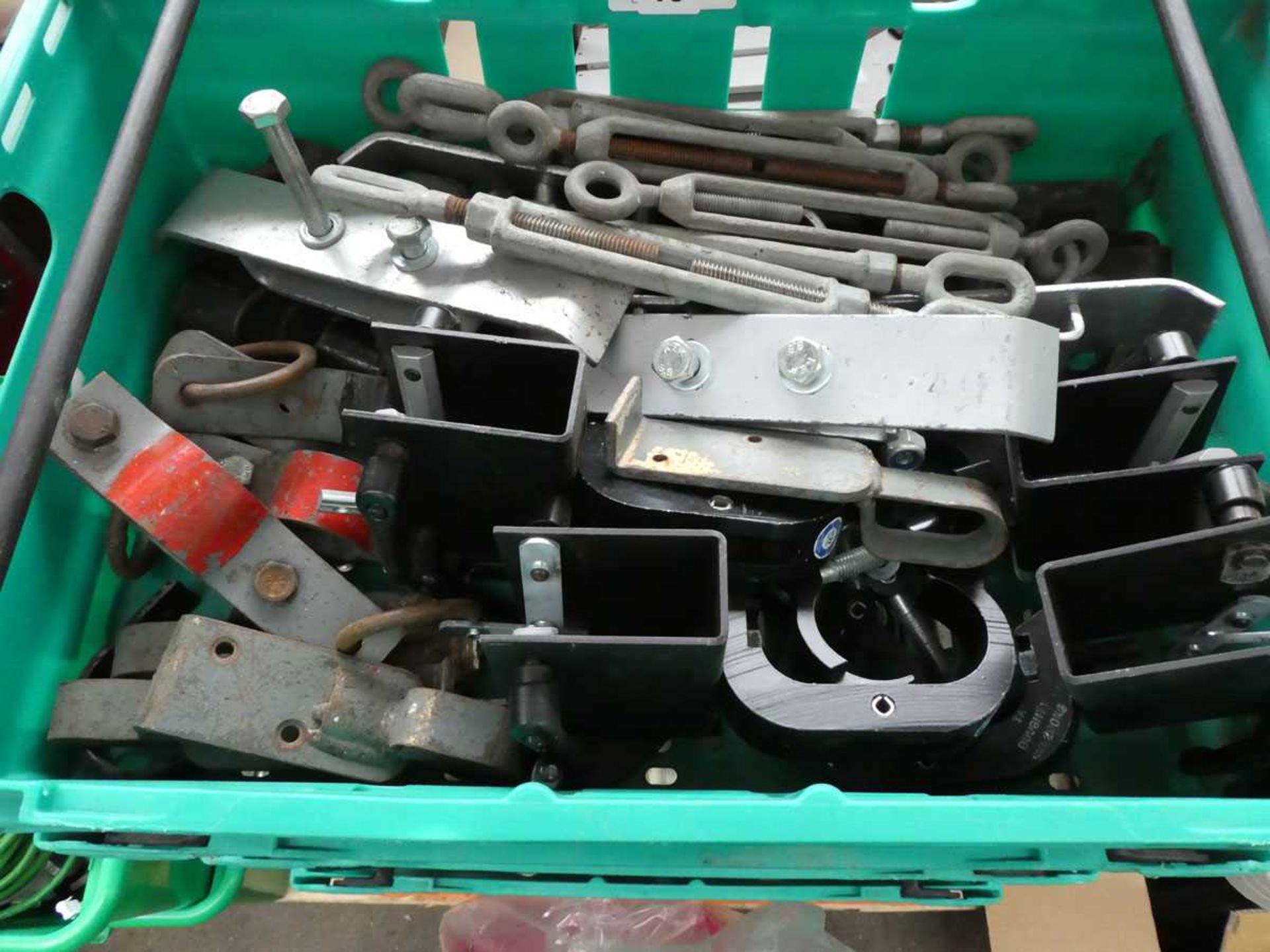 +VAT 5 trays of various fittings, scaffolding kits, tensioners and red strapping - Image 2 of 7