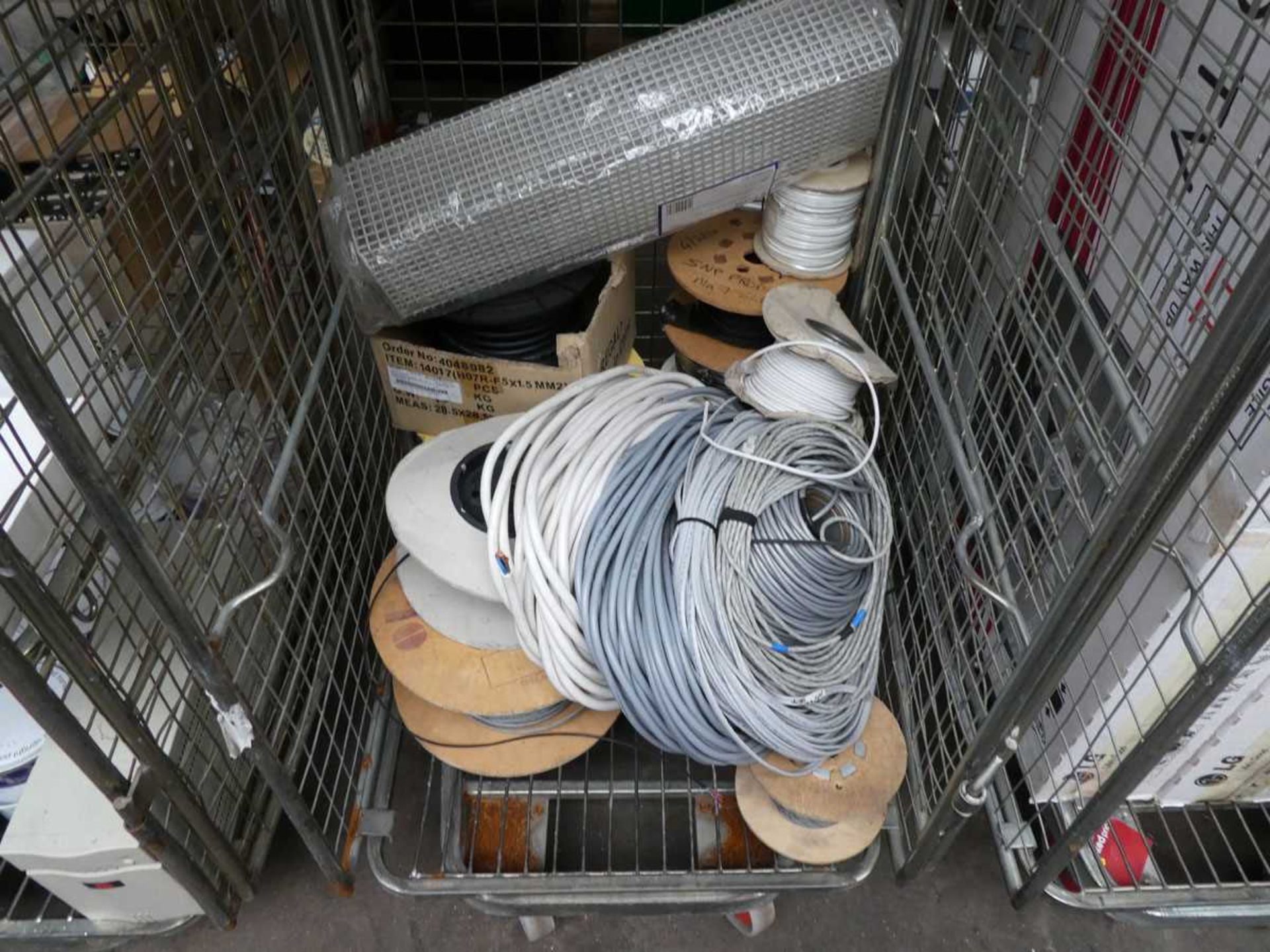 +VAT Quantity of cables including CAT5E, Multicore, and other mains cabling, plus wire rope etc.