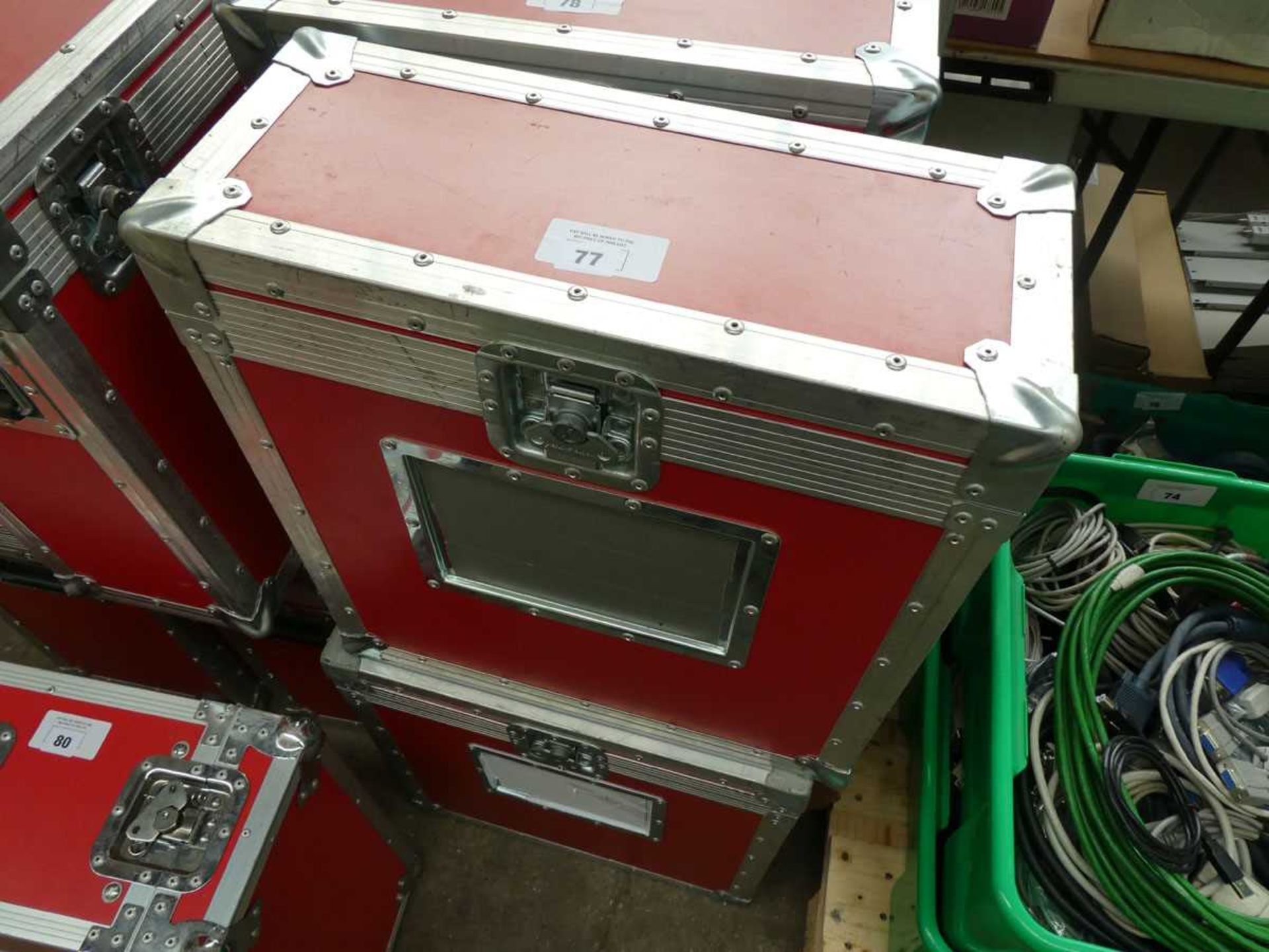 +VAT 2 red padded flight cases each with a 17" monitor