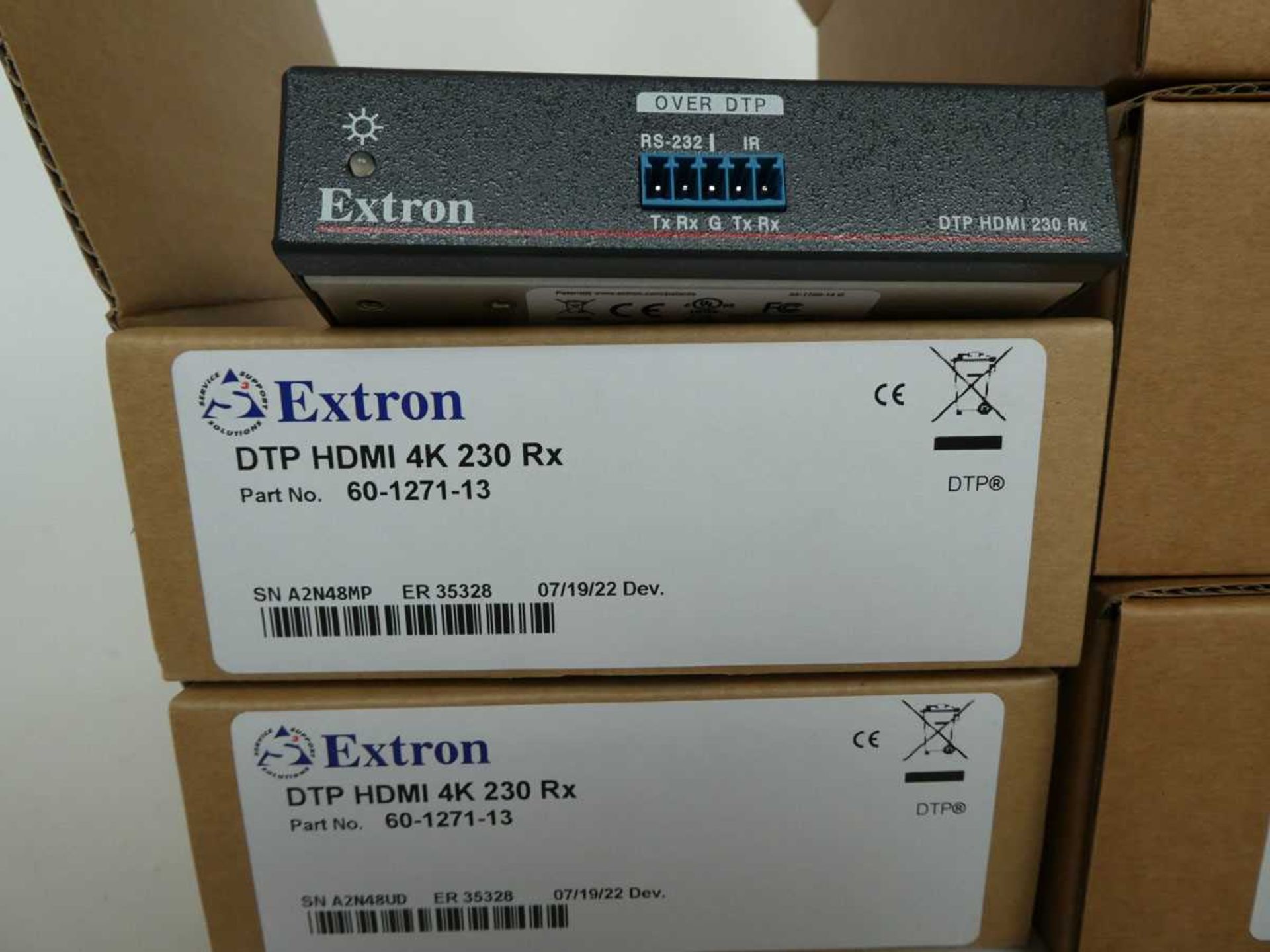 +VAT 5x boxes including 3 Extron DTP HDMI 4K 230 TX transmitters with power supply and boxes, and - Image 2 of 6