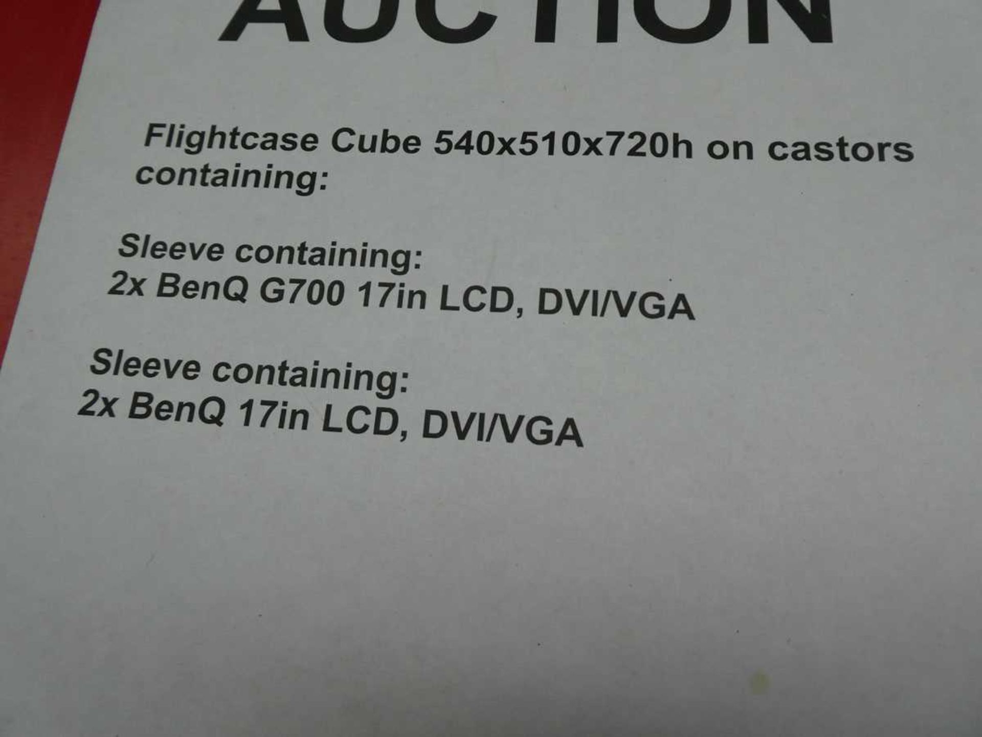 +VAT Red flight case cube on castors containing 4 BenQ 17" monitors - Image 2 of 3
