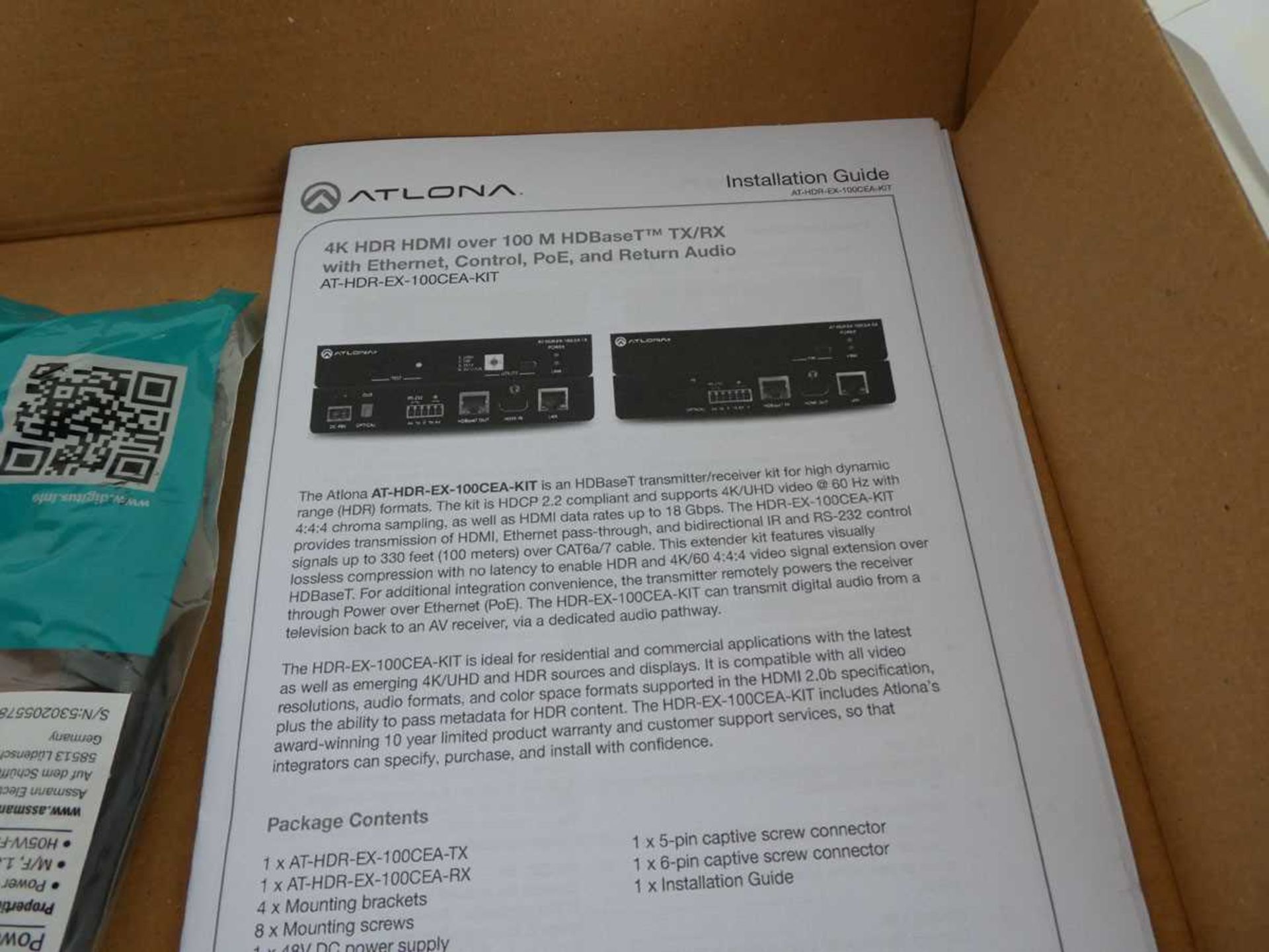 +VAT Atlona AT-HDR-EX-100CEA-KIT 4K HDBaseT transmitter/receiver kit for HDR formats in box - Image 4 of 5