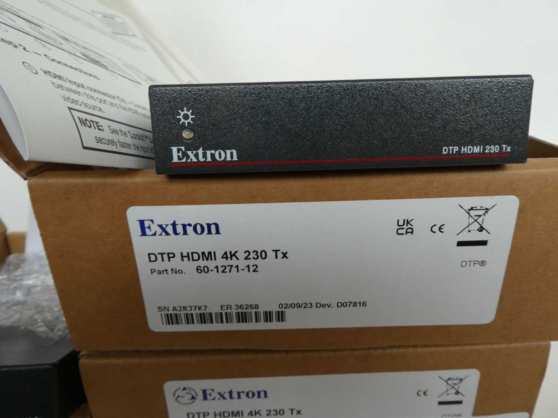 +VAT 5x boxes including 3 Extron DTP HDMI 4K 230 TX transmitters with power supply and boxes, and - Image 3 of 6