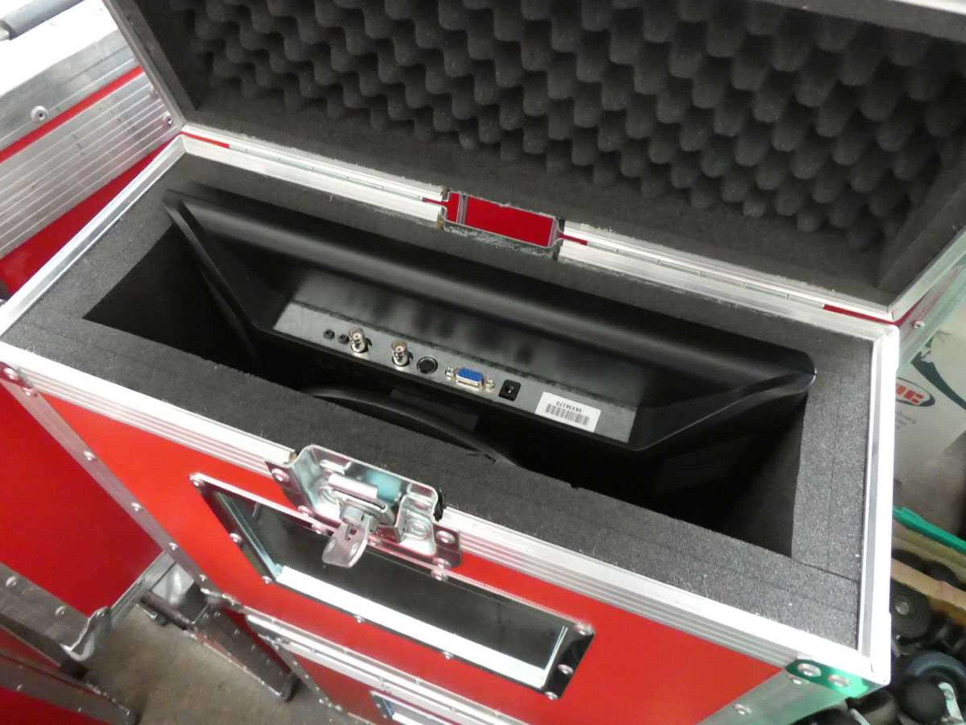 +VAT 2 red padded flight cases each with a 17" monitor - Image 2 of 2