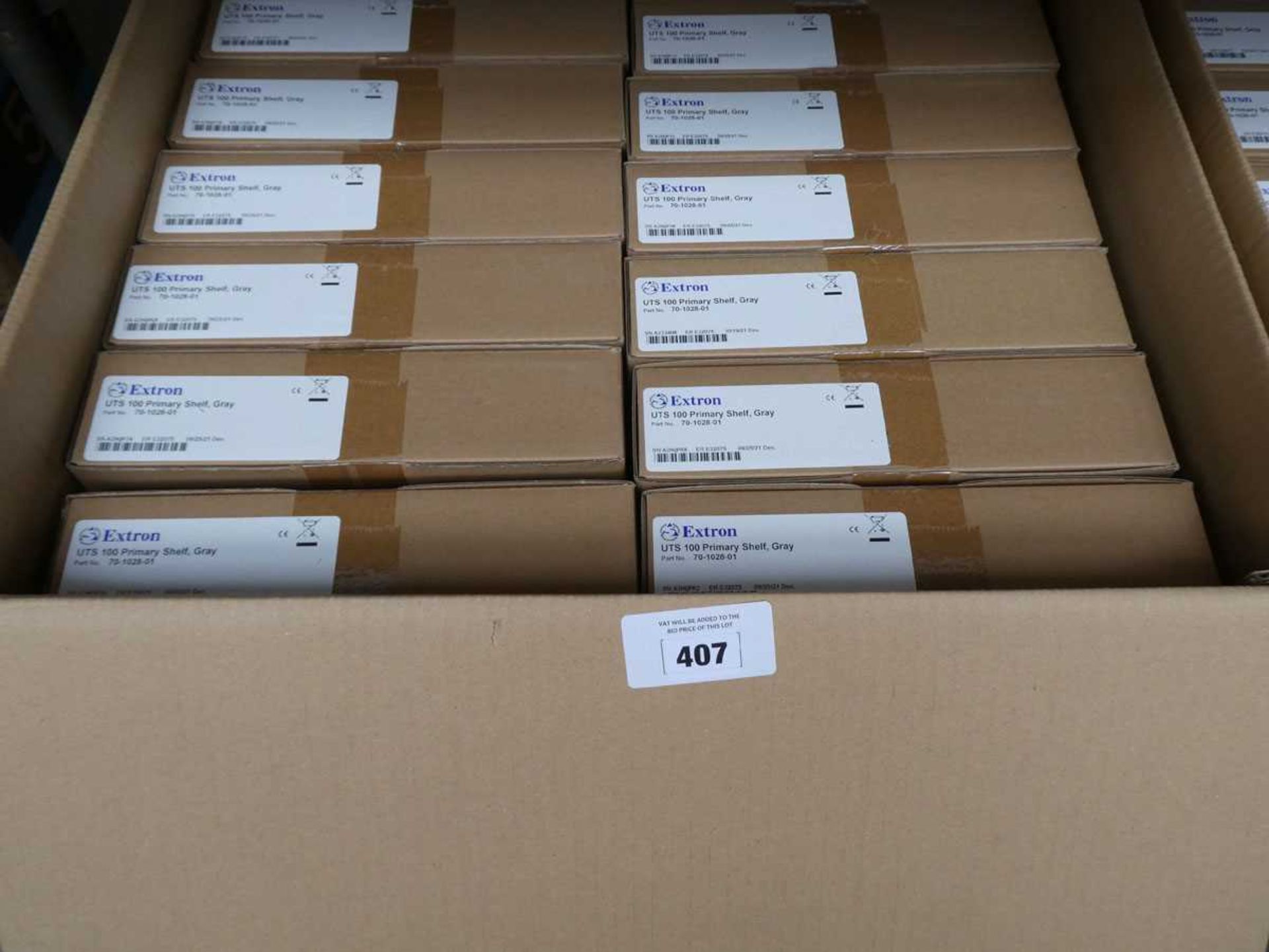 +VAT 16 boxed Extron UTS100 primary shelves in grey