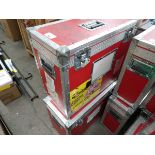 +VAT 2 top opening hinged padded flight cases in red each with a large monitor