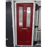 Red PVCu exterior door with frame