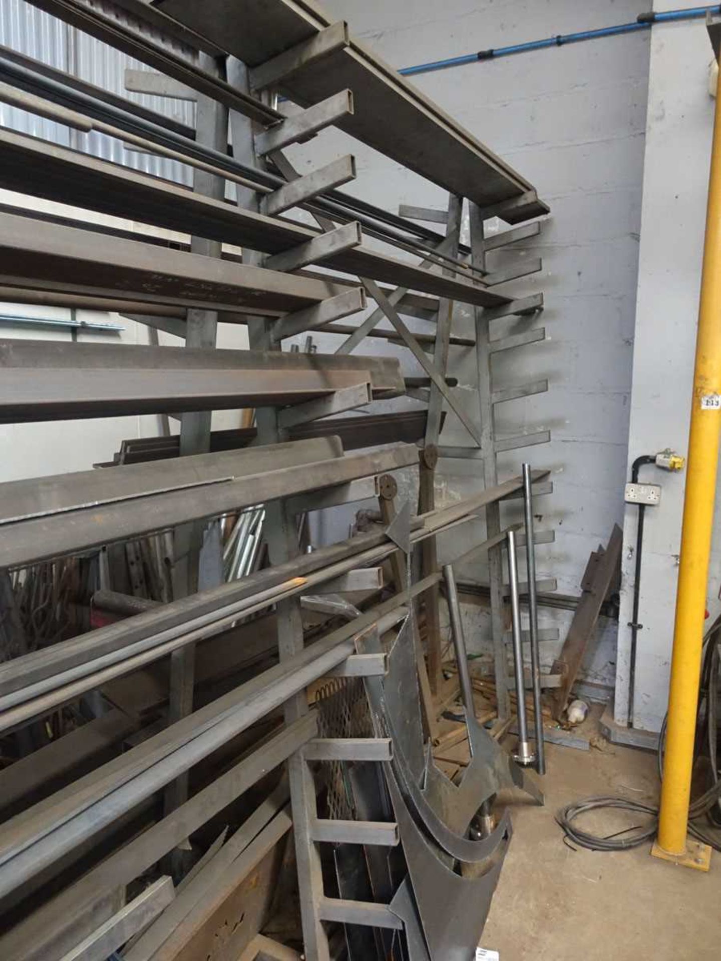 +VAT Approx. 6m long stock rack with contents of round and box bar ...