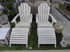 Pair of Adironack chairs with matching footstools