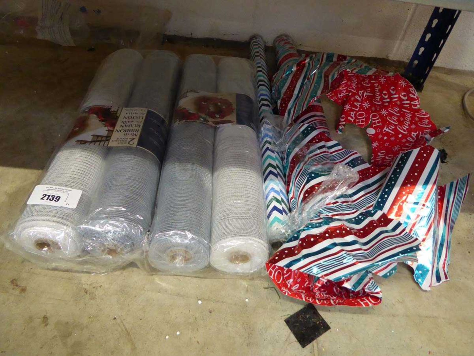 +VAT 4 rolls of Christmas mesh ribbon and 2 part rolls pf wrapping paper